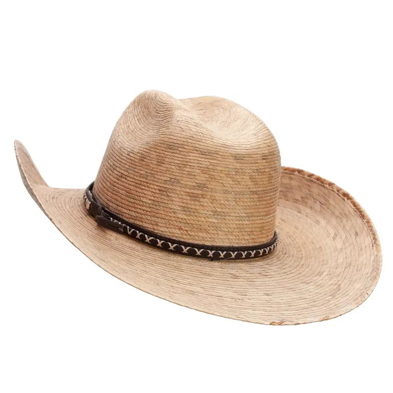 Woven Palm Straw Cowboy Hat With Brown Band