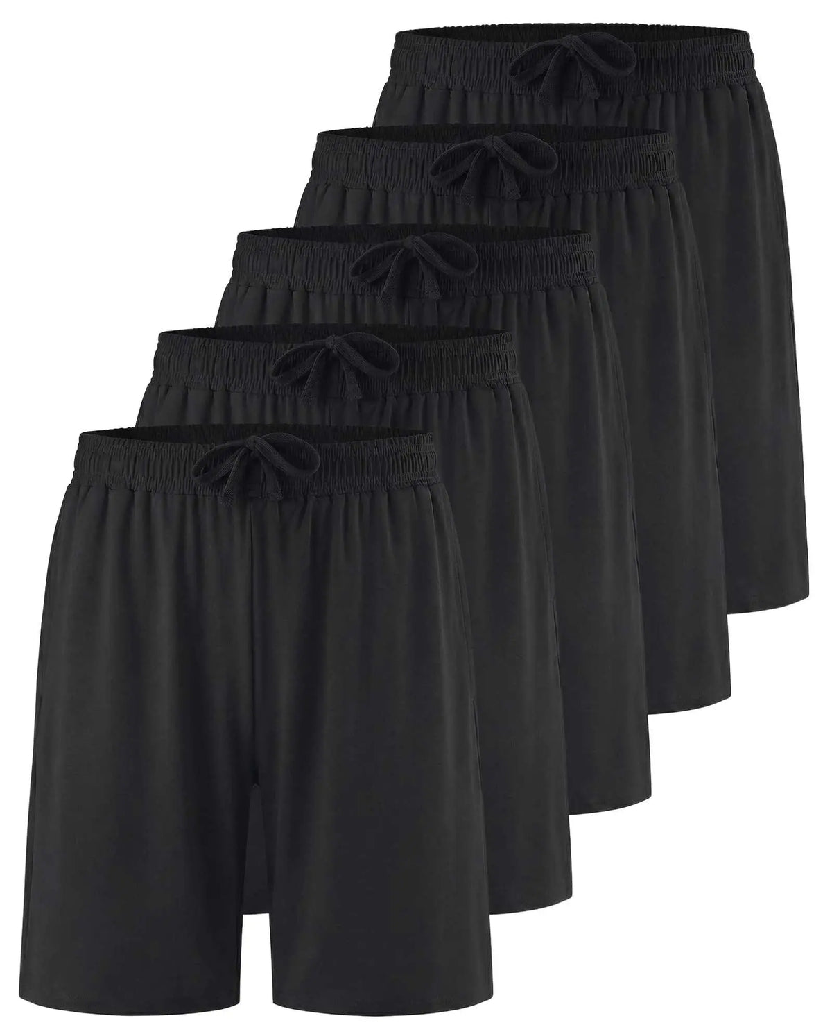 Five Pack Black Drawstring Athletic Shorts