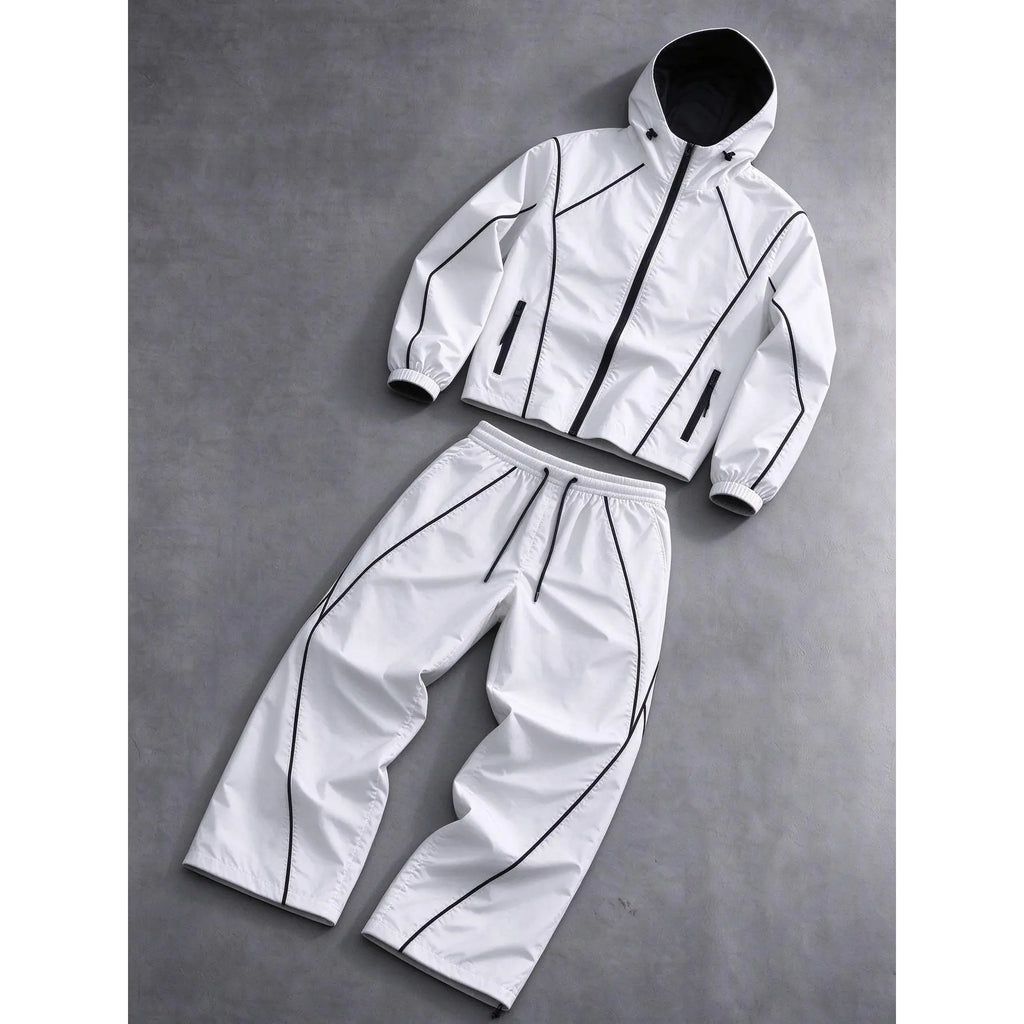 White Hooded Jacket and Wide-Leg Pants Set