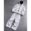 White Hooded Jacket and Wide-Leg Pants Set