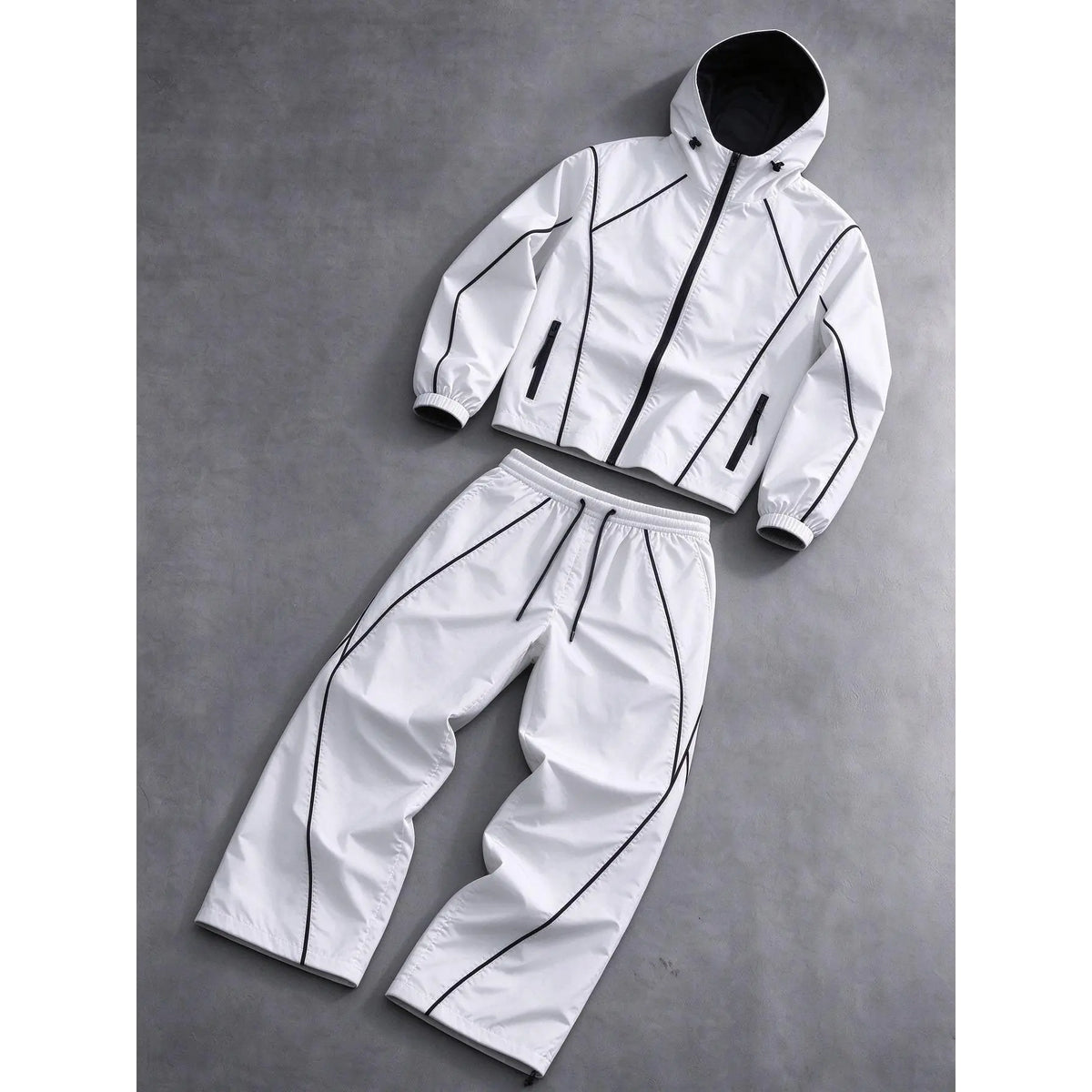 White Hooded Jacket and Wide-Leg Pants Set