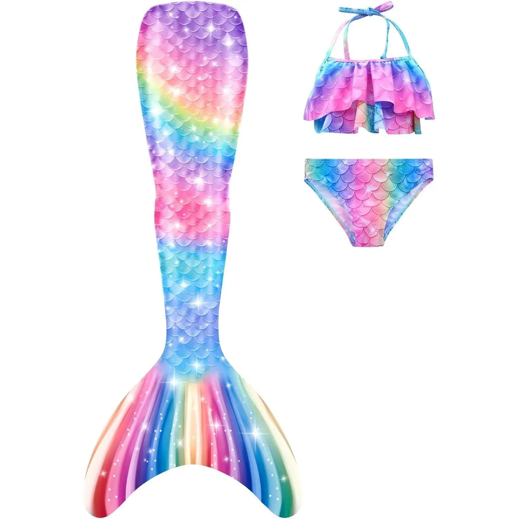 Girls' Rainbow Scale Mermaid Tail and Bikini Set
