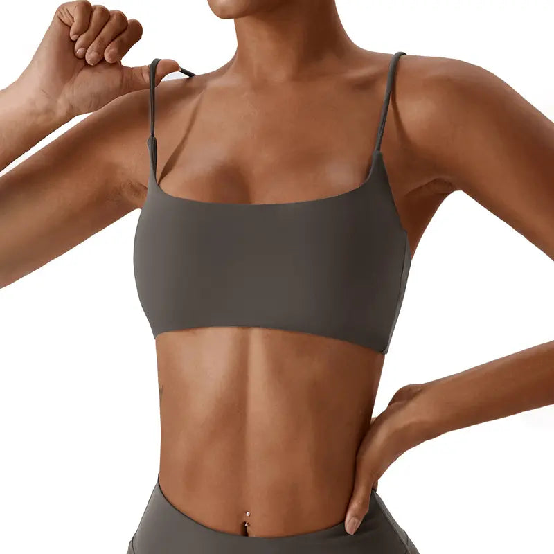 Black Square Neck Strappy Crop Bra Top