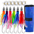Feathered Trolling Lure Set With Mesh Roll Bag