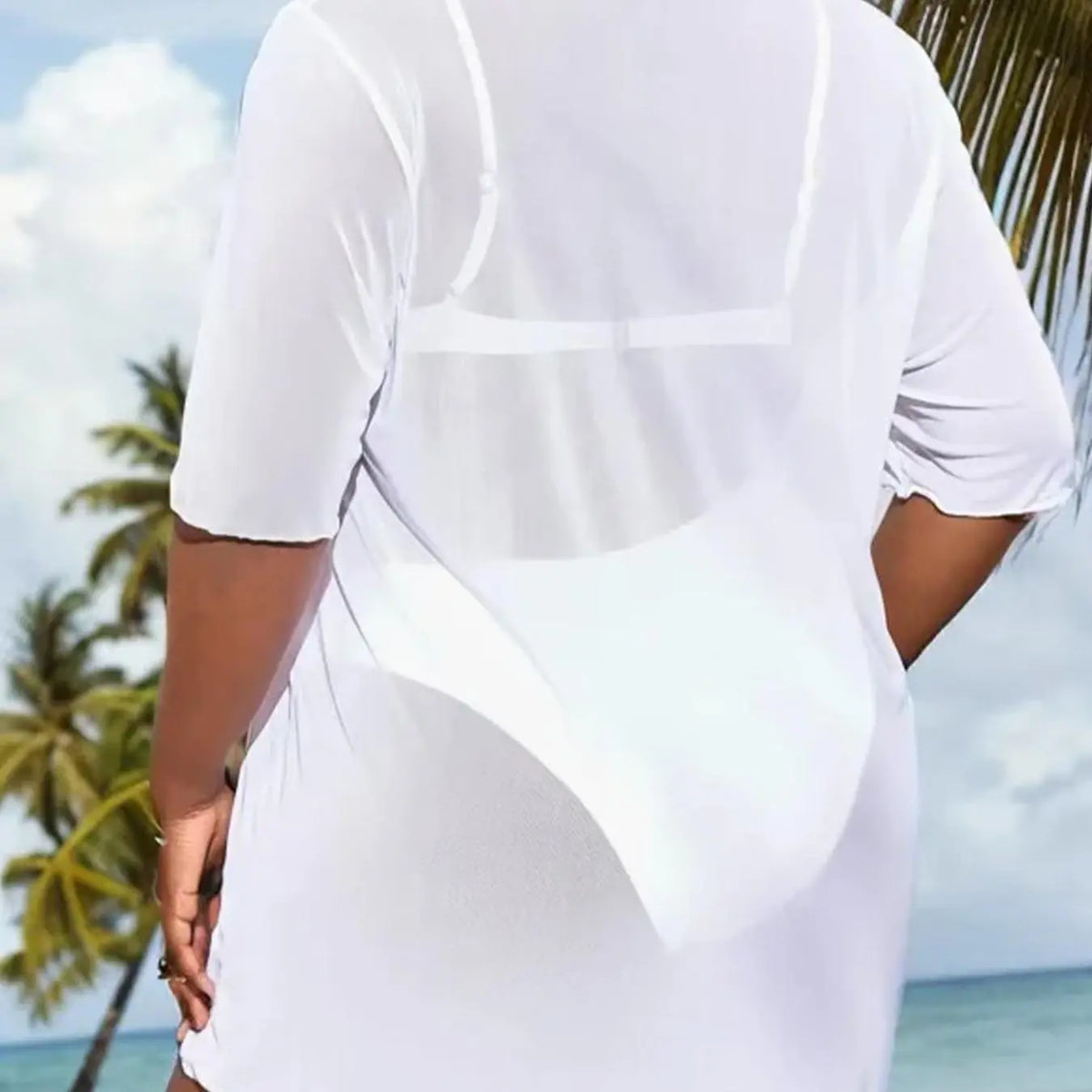 Black Sheer Mesh Beach Cover-Up Tunic