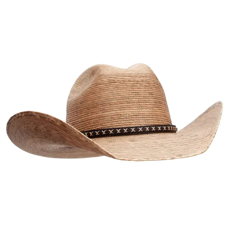 Woven Palm Straw Cowboy Hat With Brown Band