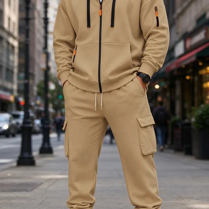 Navy Zip Hoodie and Cargo Jogger Set