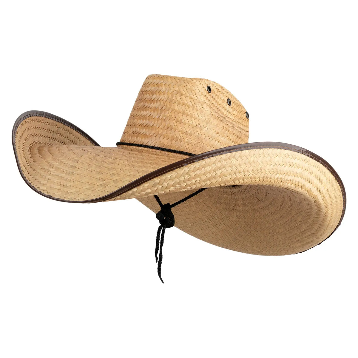 Woven Straw Hat with Very Wide Curved Brim