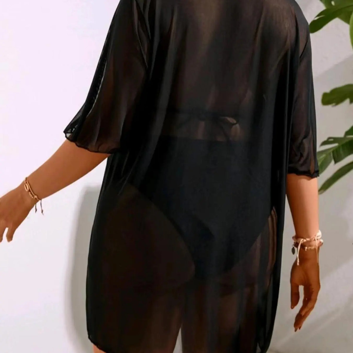 Black Sheer Mesh Beach Cover-Up Tunic