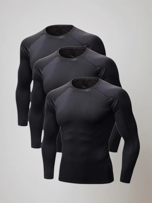 Black Long Sleeve Compression Shirts, Set of Three