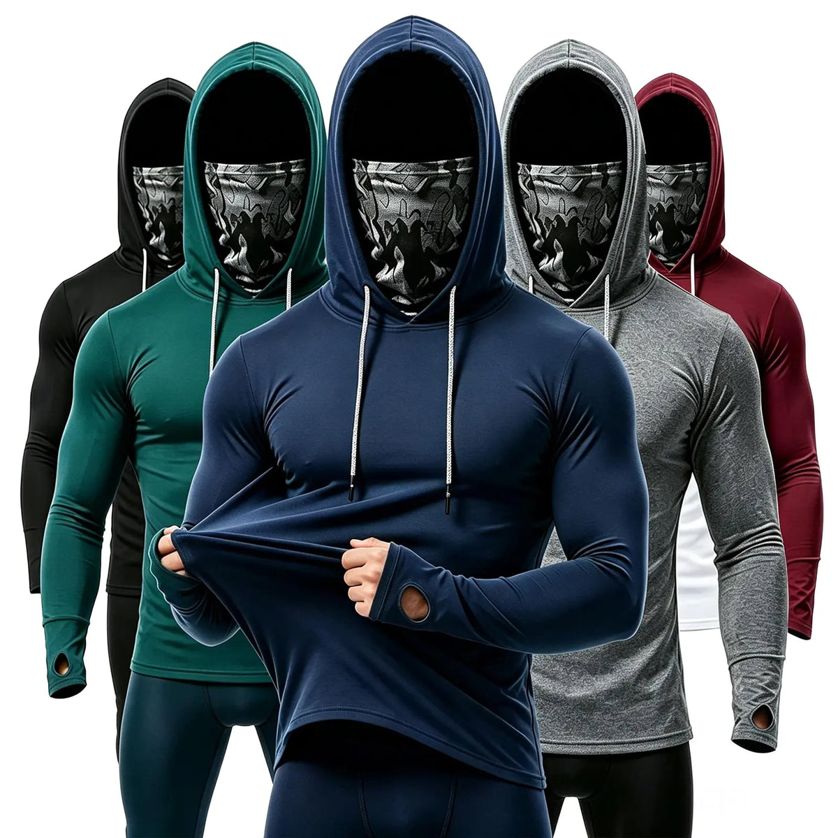 Long Sleeve Hooded Shirts with Face Mask and Thumb Holes