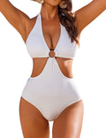 White Halter One Piece Swimsuit with Ring
