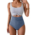 Striped Top Blue Cutout One-Piece Swimsuit