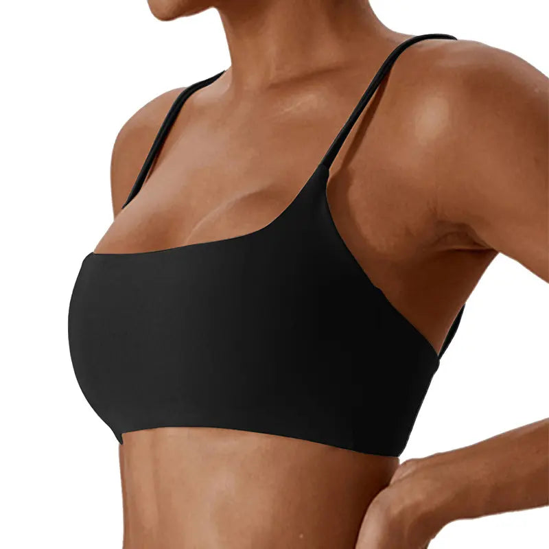 Black Square Neck Strappy Crop Bra Top
