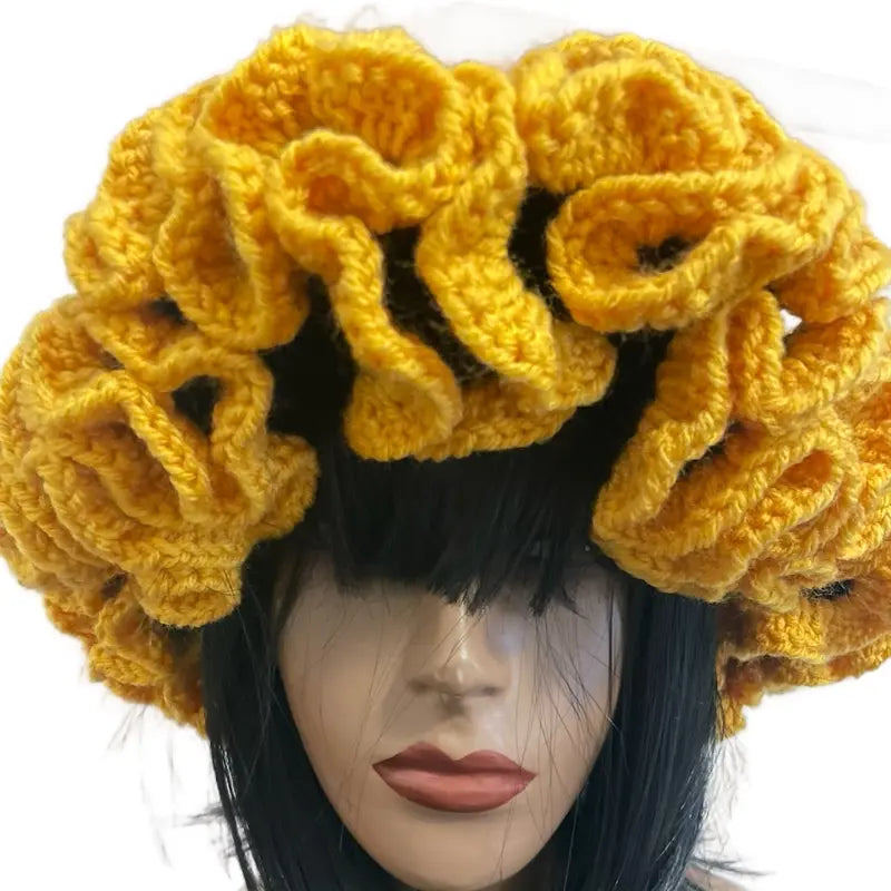 Crochet Sunflower Hat With Ruffled Yellow Brim