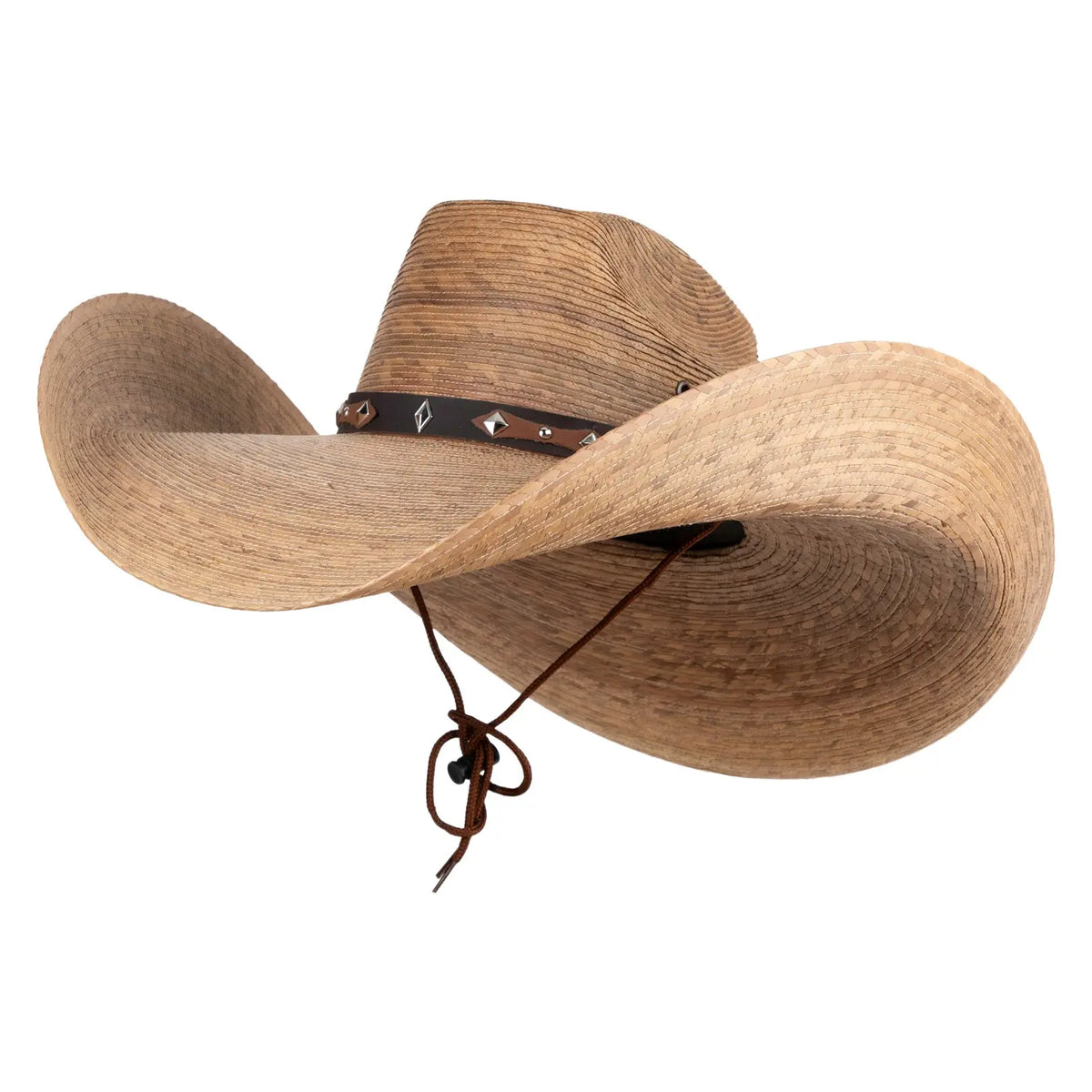 Wide Brim Woven Palm Straw Hat with Chin Cord