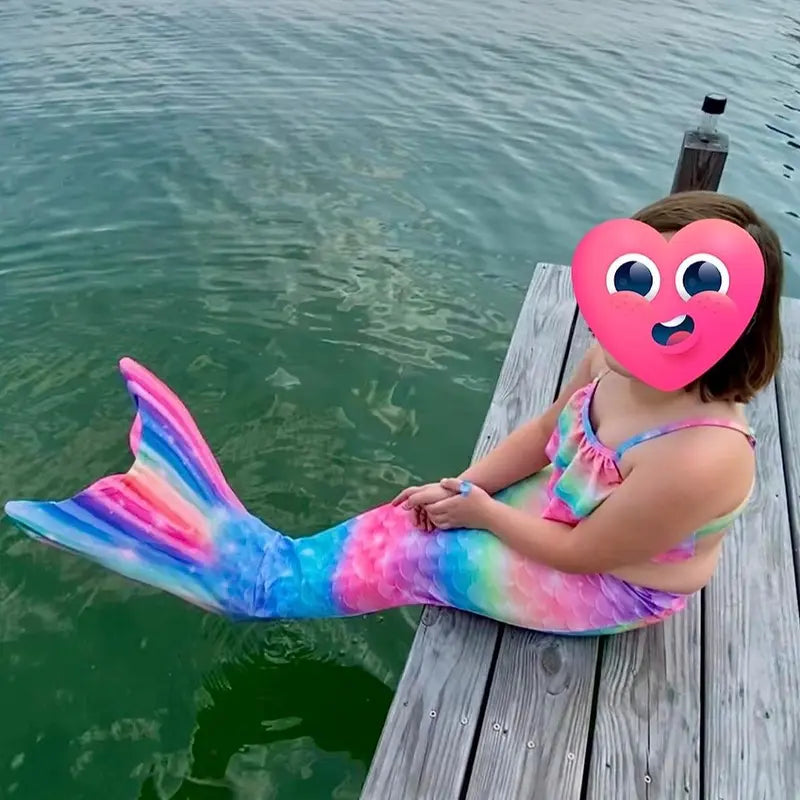 Girls' Rainbow Scale Mermaid Tail and Bikini Set