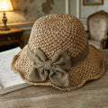 Woven Raffia Bucket Hat with Fabric Bow