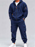 Navy Zip Hoodie and Cargo Jogger Set