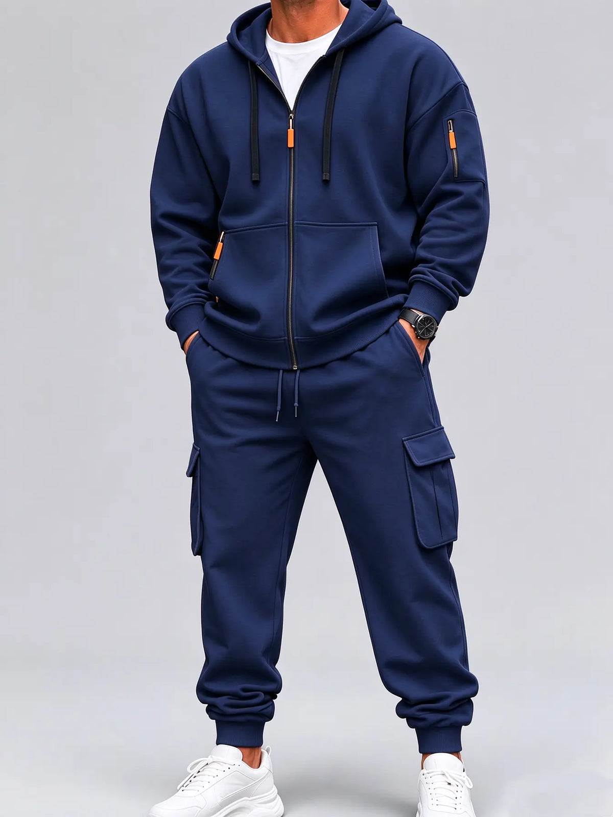 Navy Zip Hoodie and Cargo Jogger Set