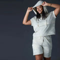Washed Grey Hooded Top and Drawstring Shorts Set