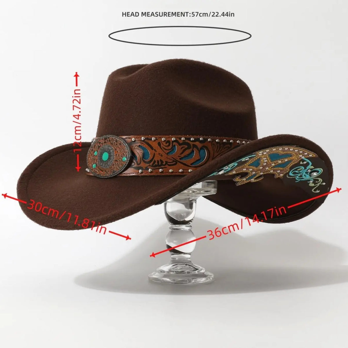 Brown Felt Wide-Brim Hat with Embroidered Band