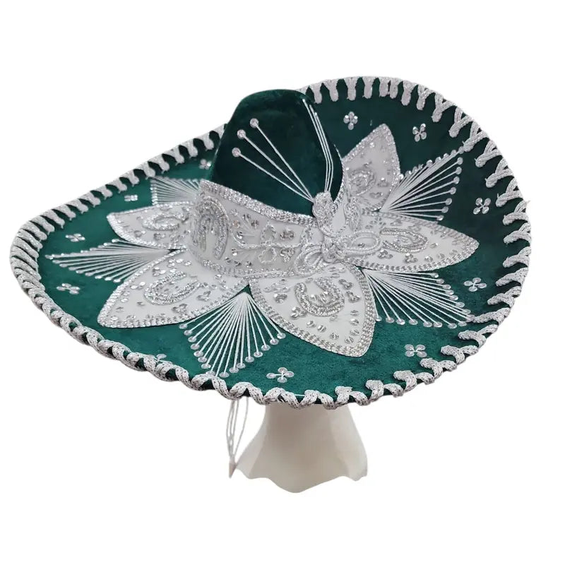 Black Wide-Brim Hat with Silver Embroidery