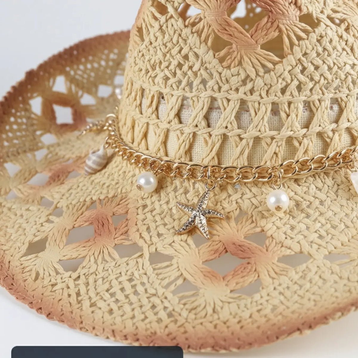 Woven Straw Cowboy Hat with Beaded Band