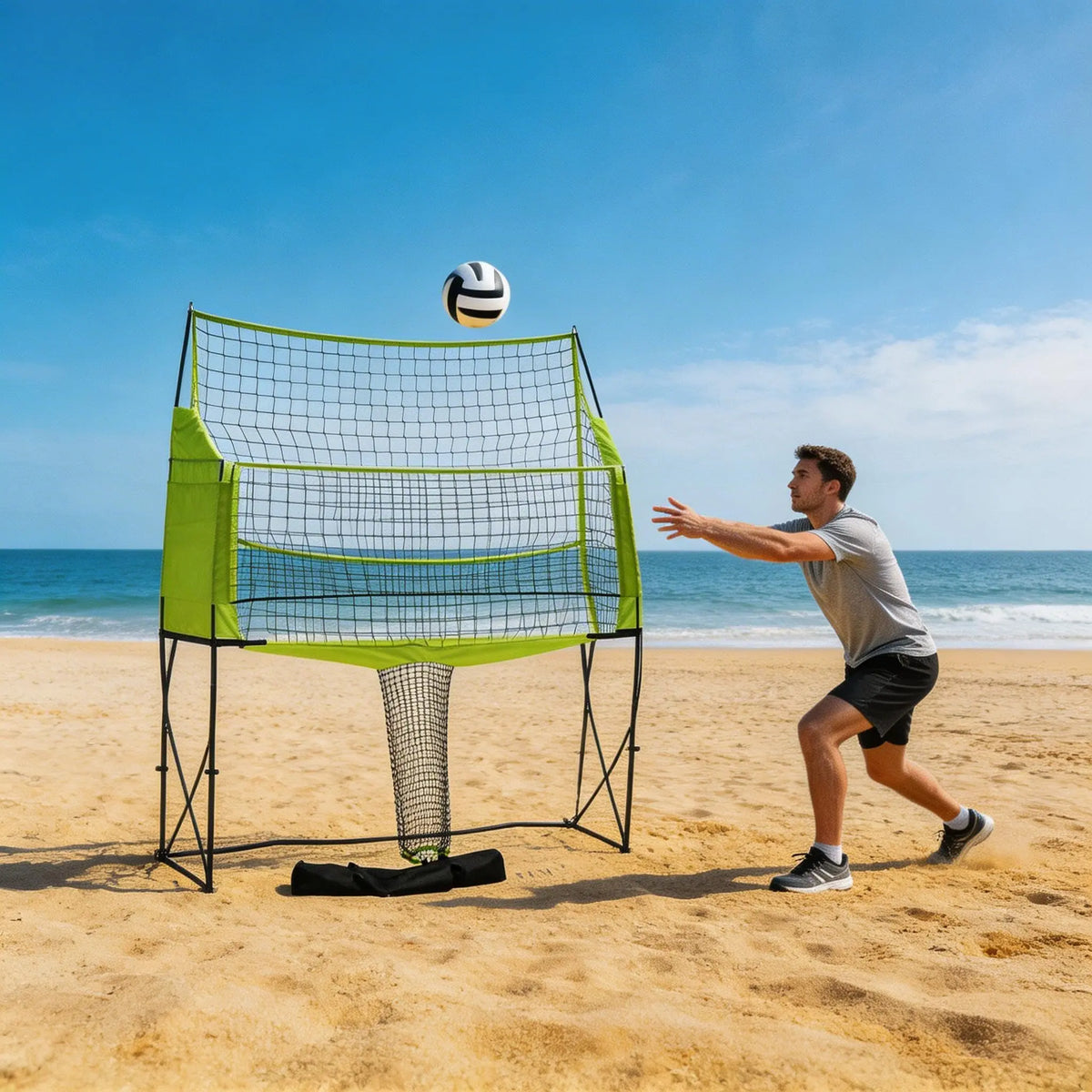 Green Trim Volleyball Rebound Net with Black Frame
