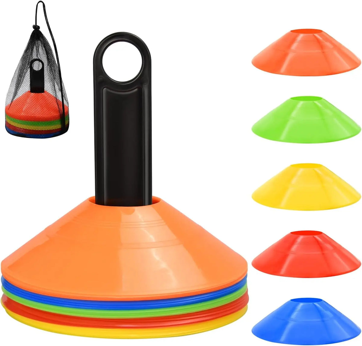Colorful Plastic Disc Cones with Holder and Mesh Bag