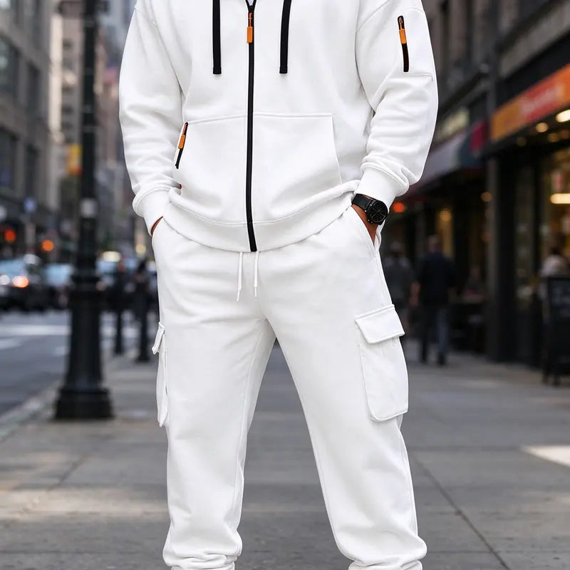 Navy Zip Hoodie and Cargo Jogger Set