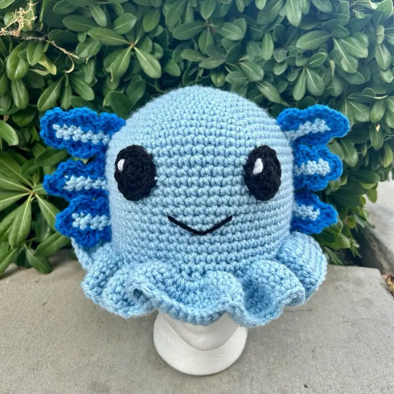 Light Blue Crochet Bucket Hat with Gill Details