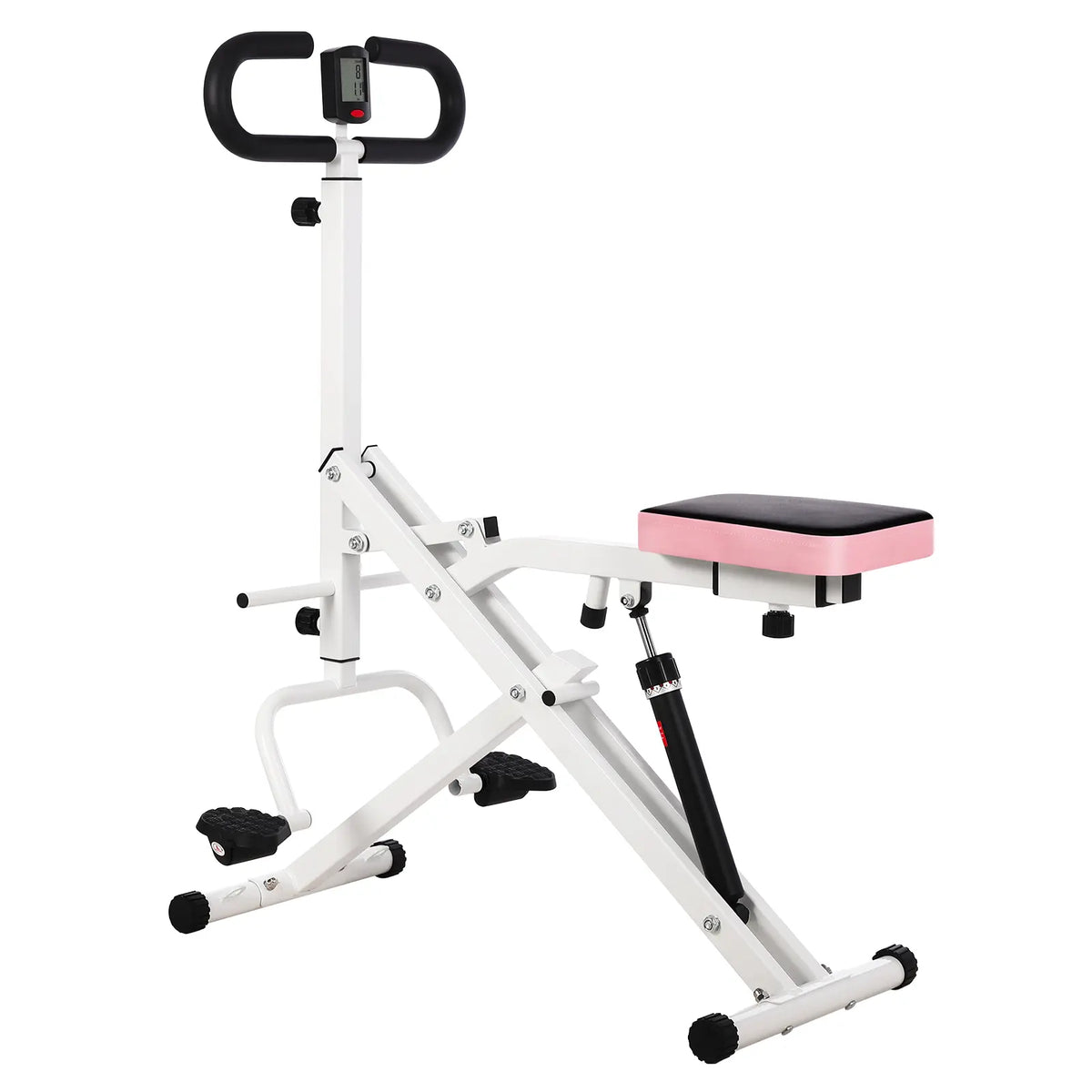 Folding Squat Trainer With Pink Seat and White Frame