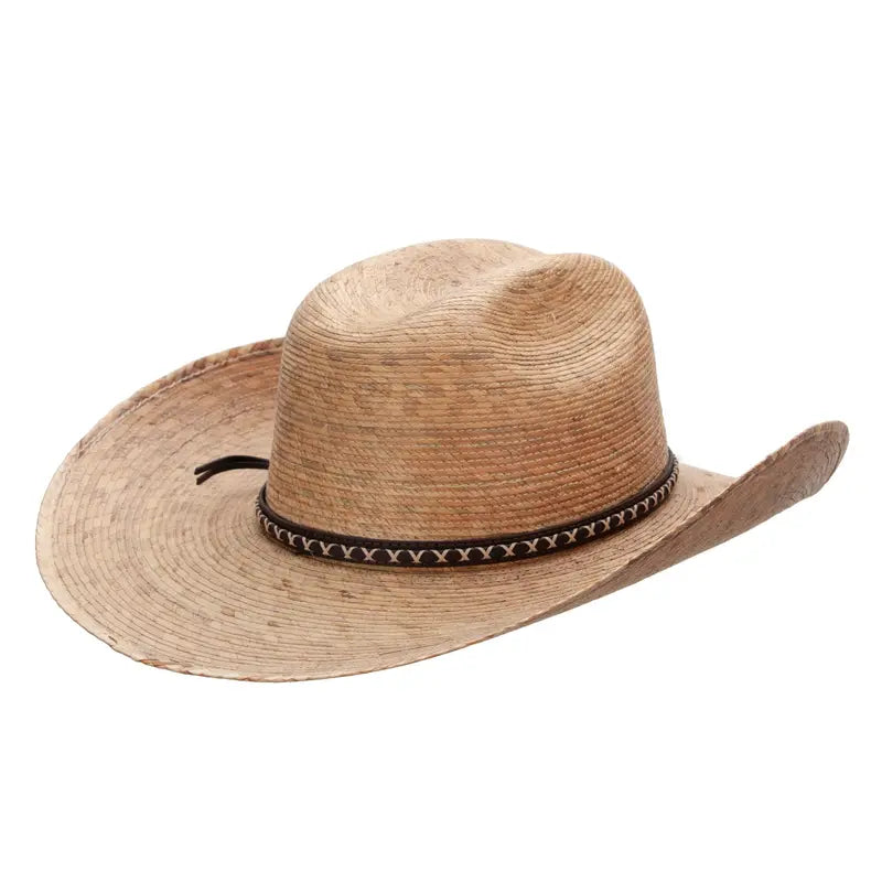 Woven Palm Straw Cowboy Hat With Brown Band