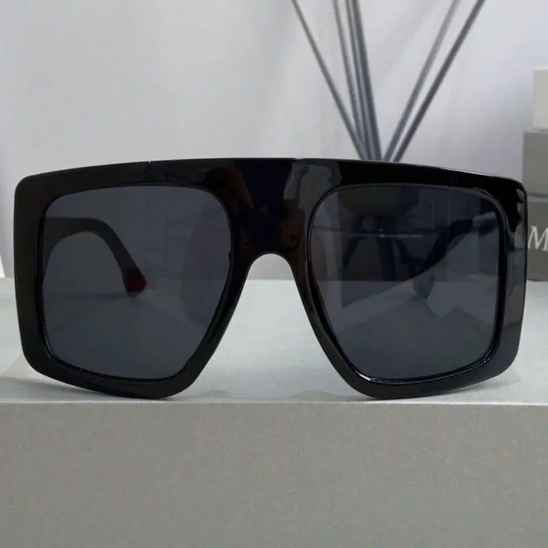 Oversized Black Flat-Top Shield Sunglasses