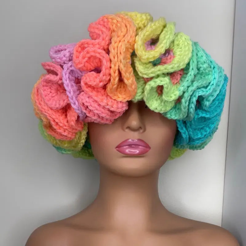Rainbow Crochet Ruffle Hat