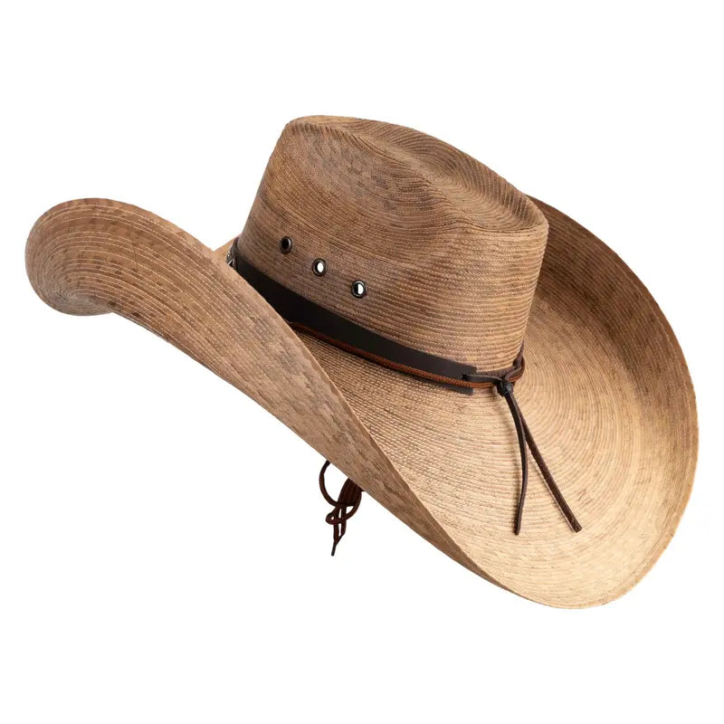 Wide Brim Woven Palm Straw Hat with Chin Cord