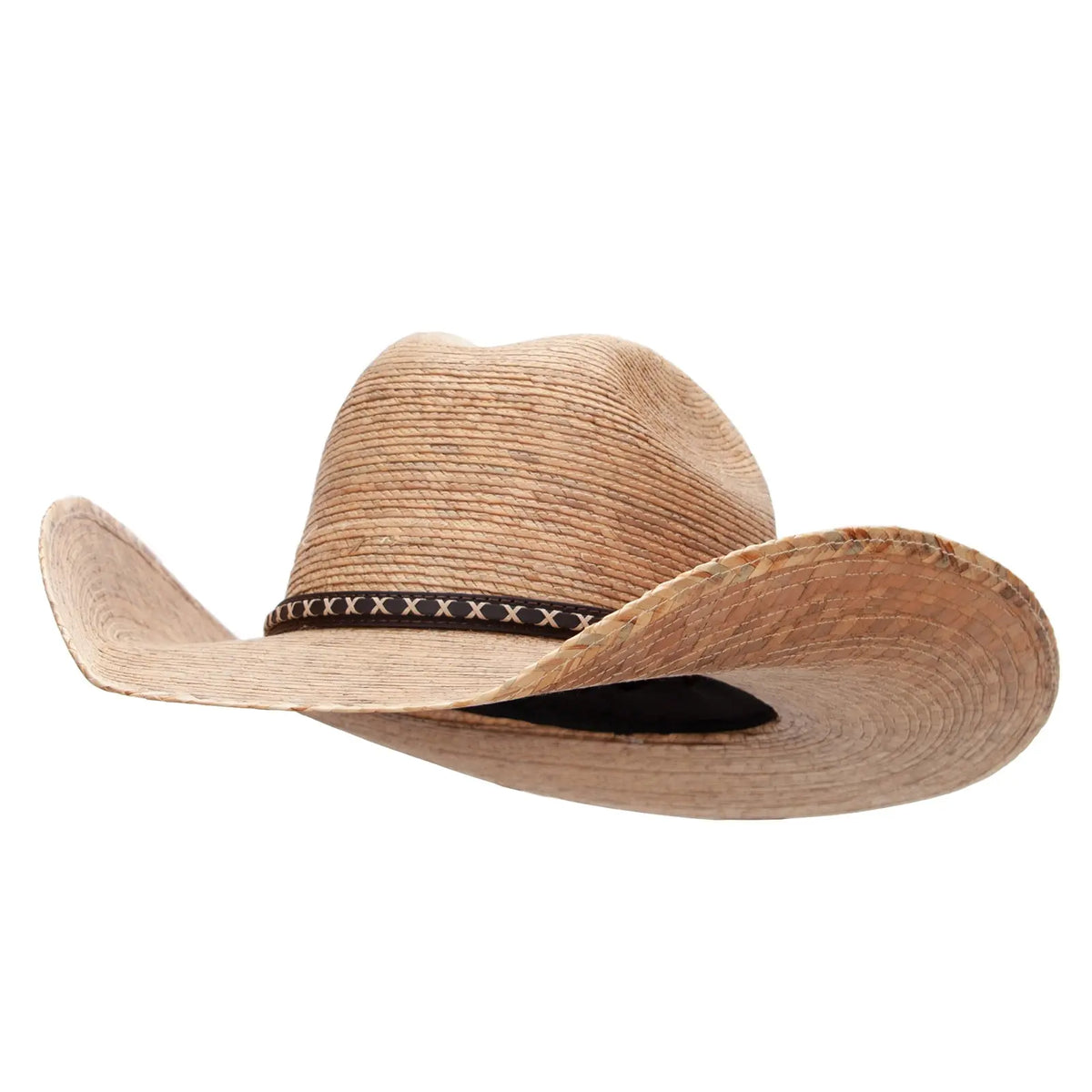Woven Palm Straw Cowboy Hat With Brown Band
