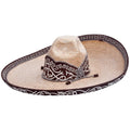Wide Brim Woven Palm Hat with Brown Embroidery