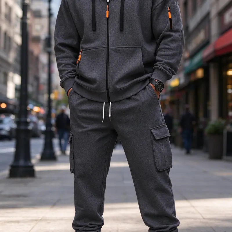 Navy Zip Hoodie and Cargo Jogger Set