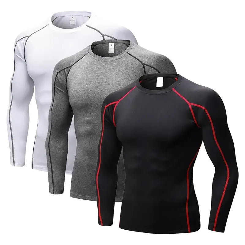 Black Long Sleeve Compression Shirts, Set of Three