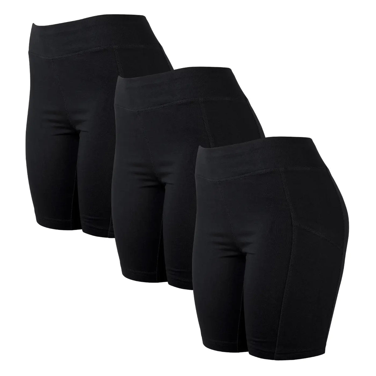 Three Black High-Waisted Stretch Biker Shorts