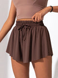 Brown Flowy Drawstring Skort with Elastic Waistband